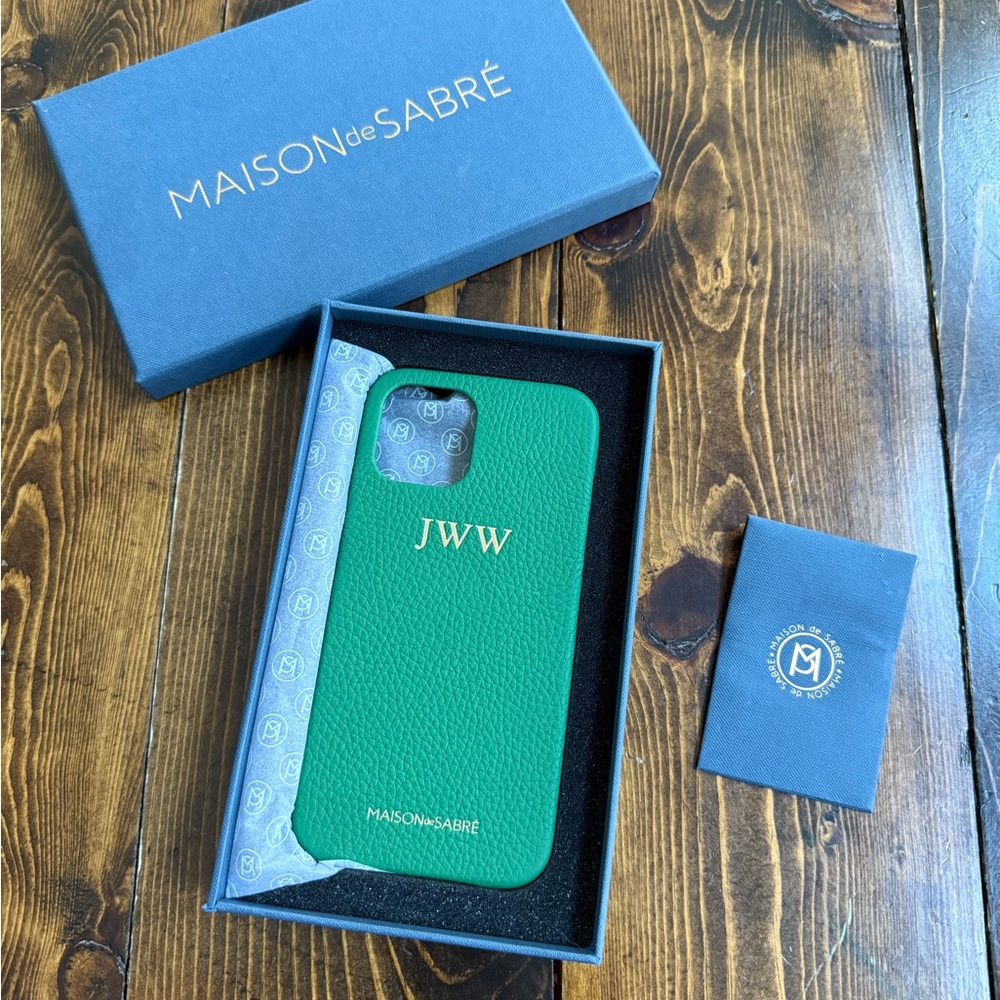 Maison de Sabré Emerald Green Leather IPhone 12 Max Case With Monogram JWW